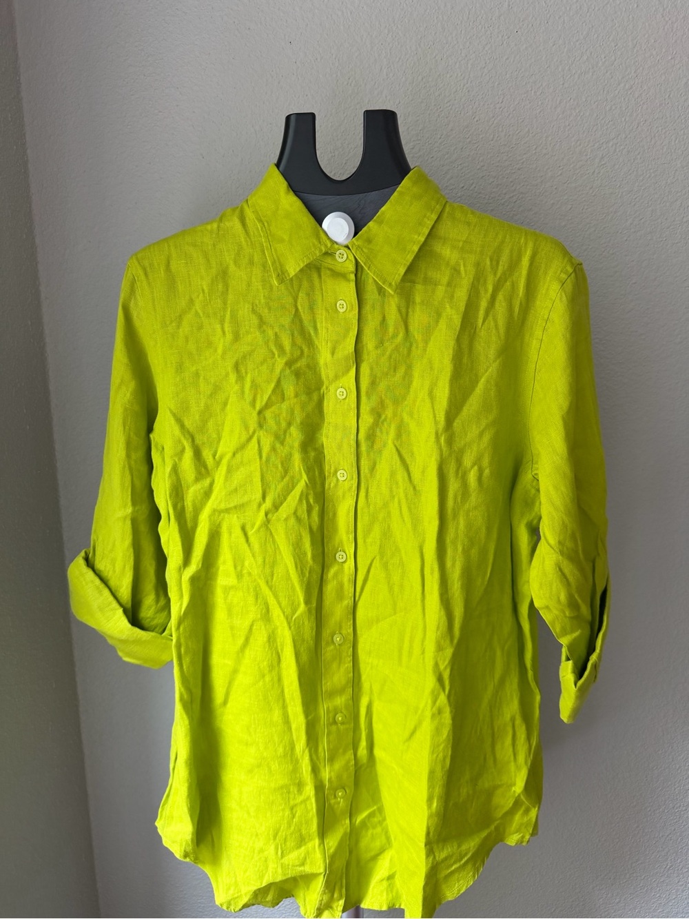 Lauren Ralph Lauren Women's Point Collar Button Placket Shirt Lime Green - Picture 7 of 11
